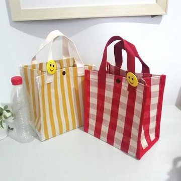 日韓防水大容量托特帆布包女2025年新款簡約格紋手提便當包飯盒袋