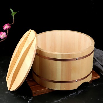 【台灣公司 可打統編】日式豪華帶蓋木桶金邊大容量超大商用保溫儲米桶壽司米飯木盆飯桶 m8205
