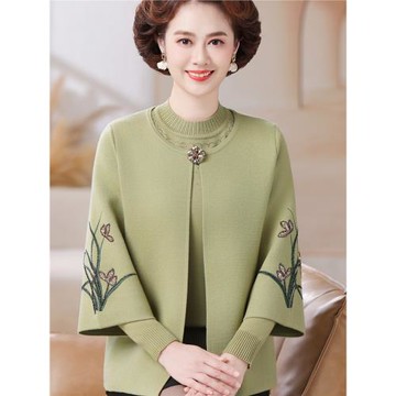 2025新款秋季中老年秋裝繡花洋氣毛衣開衫媽媽裝秋冬外套女兩件套