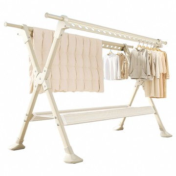 【好氣氛家居】2.3米X型加厚鋁合金伸縮摺疊曬衣架/晾衣架/曬衣桿(瀝水晾網/加大馬蹄腳)\t奶油白
