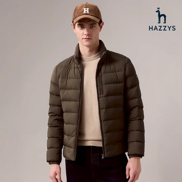 【HAZZYS】男款深棕色柔軟舒適防風保暖簡約時尚立領羽絨外套 YAWUD420