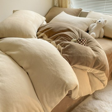 純色秋冬牛奶絨四件套加厚加用珊瑚絨床上絨三件套冬季加絨法蘭絨