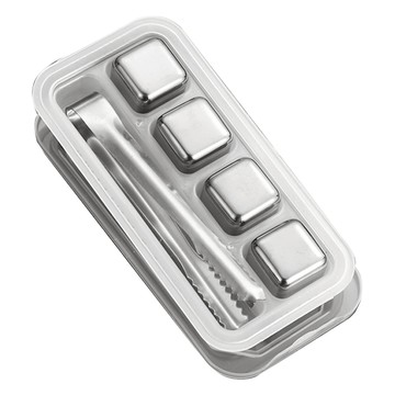 咪咪購物 304不鏽鋼冰塊4件組 附盒子 + 夾子 16.5 x 8 x 2.5cm  1組