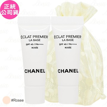 CHANEL 香奈兒 初生光采透亮妝前乳SPF40/PA++++(#Rosee)(2.5ml)*2旅行袋組(公司貨)