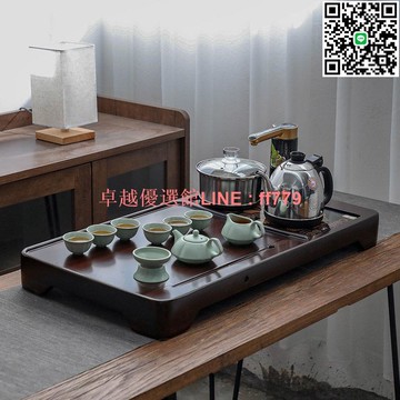 【卓越優選館】整塊實木功夫茶具烏檀木套裝家用原木茶盤排水簡約大小號茶盤茶海
