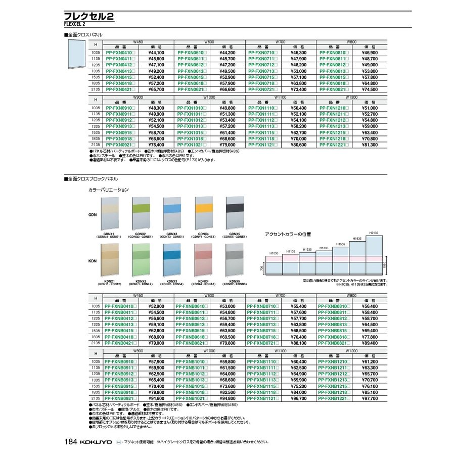 KOKUYO コクヨ 品番PP-FXN0721H724 184 04.ローパーティション フレクセル2 H2135 W700 フレクセルII  PP-FXN07