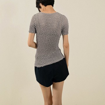 【NaSuBi Vintage】壓褶面料純色古著上衣