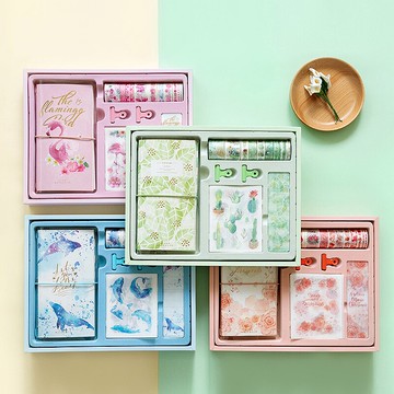 網紅手賬本抖音方格少女心可愛手帳筆記本子禮盒工具材料全套裝日系櫻花簡約ins風活頁學生手杖日記創意文具