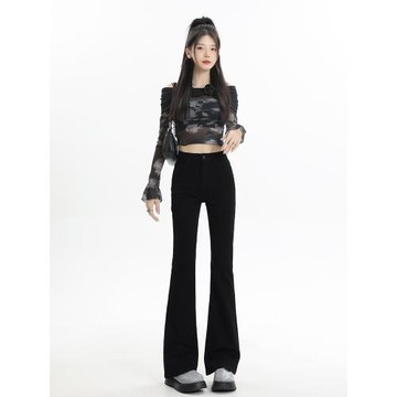 辣妹黑色微喇叭牛仔褲女2026新款小個子高腰顯瘦修身彈力馬蹄長褲