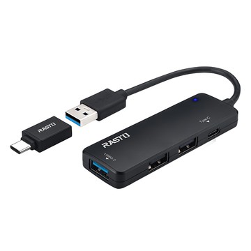 RASTO RH9 USB3.2 + Type C四孔集線器 附Type C轉接頭 R-PCD009 10.5cm  黑色  1盒