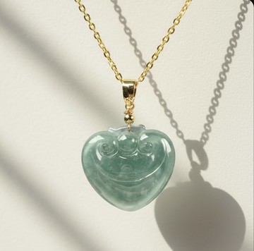 【事事如意】冰種藍水翡翠如意項鍊 14K包金 | 天然A貨翡翠