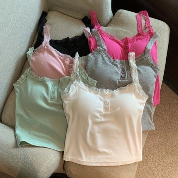 純欲辣妹蕾絲吊帶背心女帶胸墊外穿性感修身顯瘦美背內搭無袖上衣 吊帶背心 小可愛 背心 無袖背心 短版背心 美背 內搭