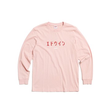 EDWIN 東京散策系列 日文復古長袖T恤-男女款 (淺粉紅)