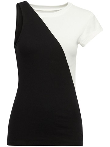 MM6 Maison Margiela - asymmetric cotton blend T-shirt - women - Cotton/Spandex/Elastane - XS - Black