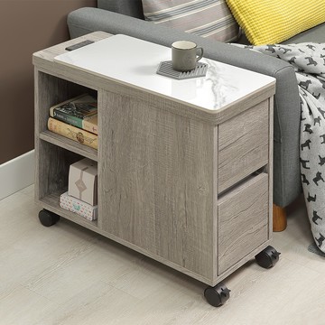 【Homelike】喜家居灰橡色岩板附插座活動沙發邊櫃(2504)