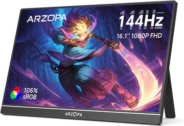 ARZOPA Z1FC 16.1吋 144Hz 行動顯示器 FHD 1080p 霧面IPS USB-C 標準HDMI 遊戲便攜螢幕