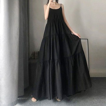 大碼法式連衣裙  大碼吊帶裙胖mm300斤長款女夏暗黑山本風內搭孕婦連衣裙超長腳踝