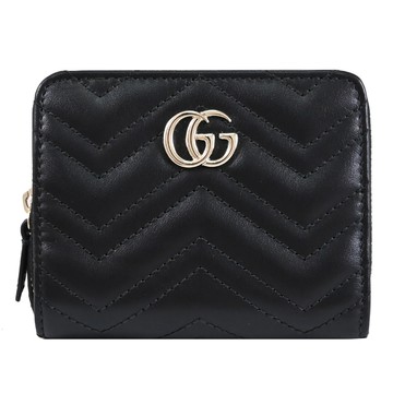 GUCCI 813370 GG Marmont 山型紋絎縫皮革零錢短夾.黑