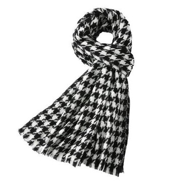 【米蘭精品】圍巾針織披肩-黑白千鳥格綿羊毛圍巾男女配件1色74io13