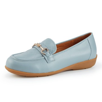 MAGY 小香風菱格馬銜釦平底樂福鞋 藍色 #14845