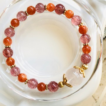 ITS-B669【設計款・星光粉晶草莓晶金太陽石】天然石水晶手鍊手環