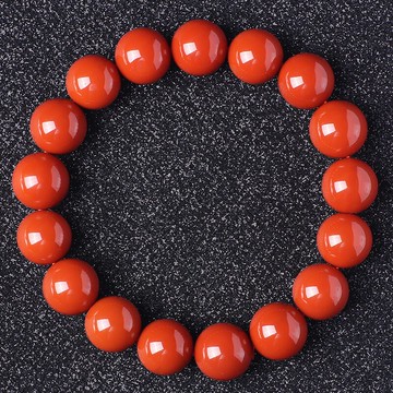 收藏級-保山柿子紅南紅瑪瑙手鏈 滿肉滿色南紅瑪瑙單圈圓珠手串女