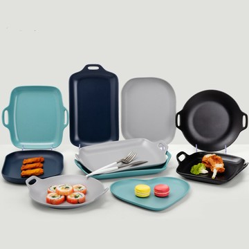 歐式密胺彩色帶柄異形小吃盤網紅早餐點心盤子心形盤仿瓷塑料餐盤