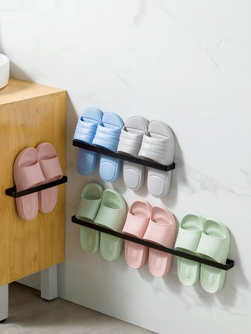 浴室拖鞋架壁掛免打孔衛生間毛巾桿置物架廁所夾縫收納架瀝水鞋架