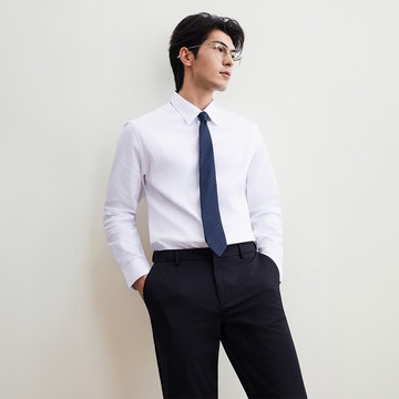 免熨防皺彈性防曬防透細斜紋長袖上班襯衫/白色 | 5612901200