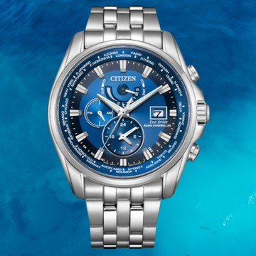 CITIZEN星辰 GENT S系列 AT9120-89L 光動能電波萬年曆腕錶  海藍色 44.3mm