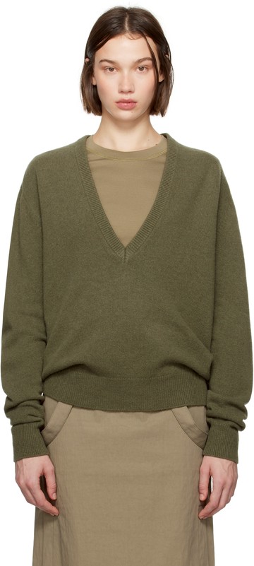 LEMAIRE 绿色 Deep V-Neck 毛衣