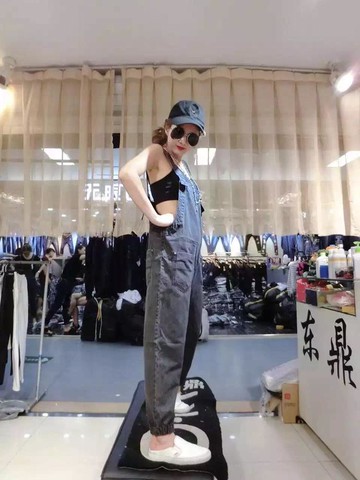 勾連身褲裝復古大勾子工裝寬松兩面穿牛仔褲時尚百搭吊帶闊腿褲女冬季