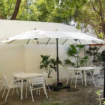 快速出貨 可開發票 戶外三頭遮陽雙頭傘咖啡廳別墅花園庭院防水色織不褪色折疊加強型