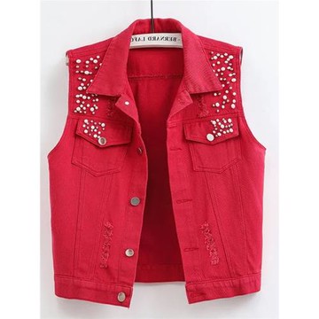 重工釘珠牛仔馬甲外套女春秋季2025年新款歐貨破洞馬夾坎肩上衣潮