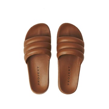 【Projext】防潑水厚片皮革拖鞋 女款駝色 Scooter Slides Caramel Women