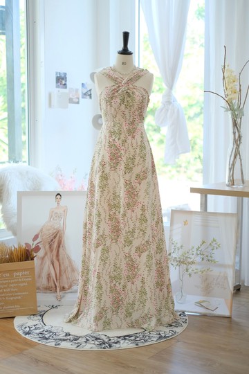 掛脖連身裙 花卉長洋裝 派對洋裝 新娘伴娘服 婚禮洋裝