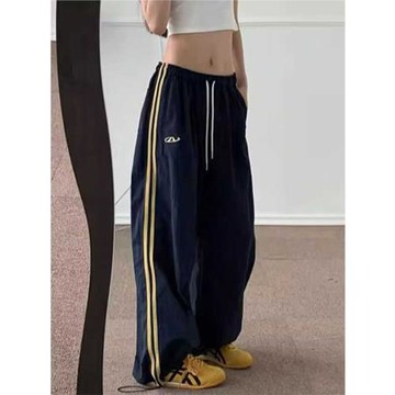【防水速干】網紅夏季美式復古杠條拼接寬松直筒跳舞爵士休閑褲潮