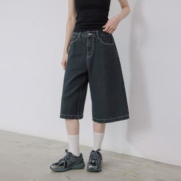 QUEENSHOP_ S 女裝 低腰設計剪接車線牛仔褲七分褲 S/M/L 現+預 【04120112】