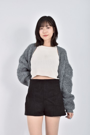 加購優惠(M) air space高腰質感素面麂皮黑色褲裙