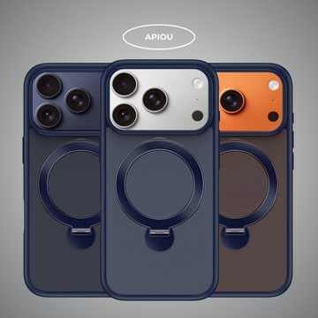 【現貨】APIOU 深藍色自帶支架指環磁吸 iPhone 17/16/15/14 防摔保護殼 現貨