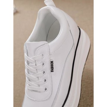 真皮小白鞋女內增高8CM網面厚底搖搖鞋透氣2025春秋休閑松糕單鞋