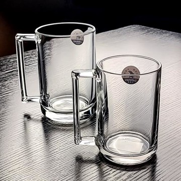 鋼化水晶玻璃杯水杯茶杯帶把手高級感酒杯泡綠茶高檔啤酒杯子家用