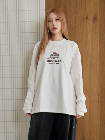 趣味露營車刺繡薄長T