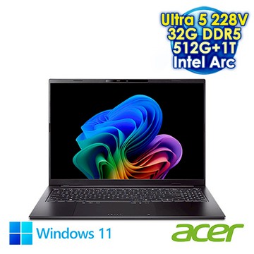 ACER Swift Go 16 SFG16-74-58QT 黑 16吋AI效能筆電 (WUXGA+ OLED/Intel Ultra 5 228V/32G DDR5/512G