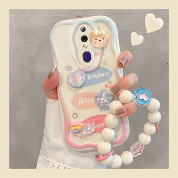 可愛甜妹適用oppoa9x手機殼保護套oppoa9卡通新款女奶油紋立體兔子全包掛繩手鏈防摔軟硅膠外殼