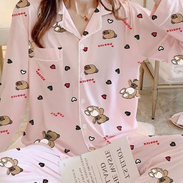 睡衣 甜美卡通少女睡衣 薄款睡衣 學生睡衣 甜美休閒睡裙  可外穿 休閒風 可愛舒適睡衣 長袖長褲 兩件套 睡衣套裝