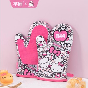 學廚KITTY隔熱耐高溫手套迷彩防燙手套微波爐廚房烤箱用加厚2只裝