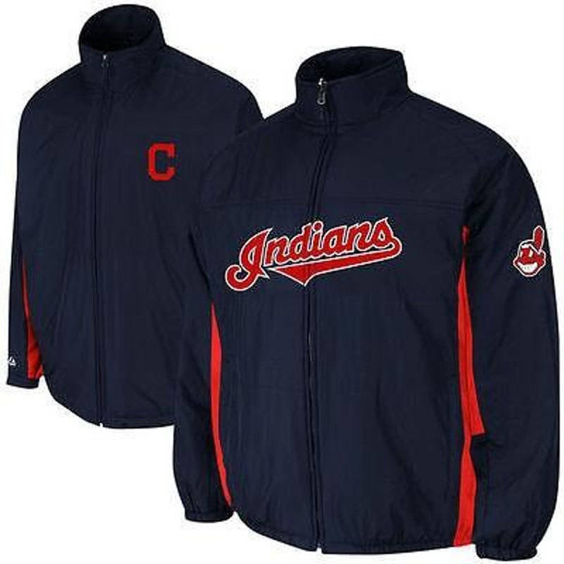 オシャレ マジェスティック アメリカ USA メジャー リーグ 全米 野球 MLB Majestic Cleveland Indians ネイビー  On-Field Triple Climate 3-In-1 ジャケット