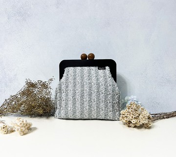 亮銀毛料編織 木口金包 手拿包 化妝包 肩背包 隨身包 手機包