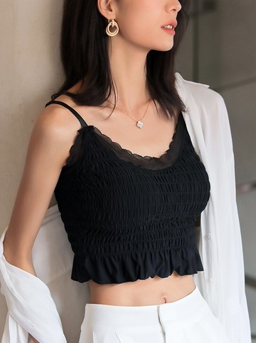 褶皺小吊帶女夏網紅爆款抹胸內搭帶胸墊背心小眾修身外穿上衣ins